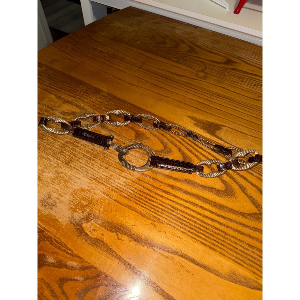 Brighton Brown Croc Embossed Leather Silver Chain Link Belt Size 38